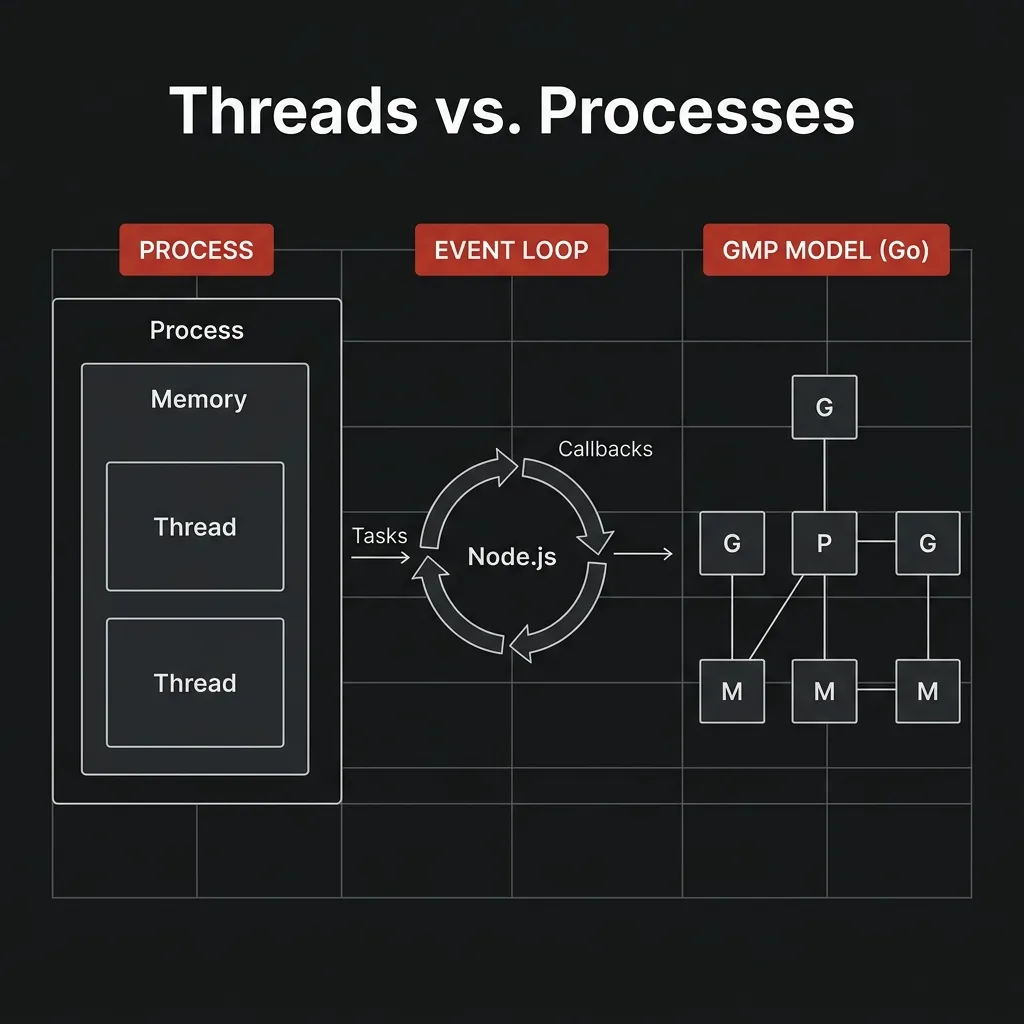 Concurrency Decoded: Threads, Processes, and the Runtime Battle Across Go, C#, and Node.js